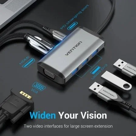 Vention TGSHB Hub USB-C 3 puertos USB 3.0 HDMI 4K VGA USB-C PD Gris